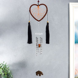 Музыка ветра с ловцом снов Сердце с кисточками и слон, 4 трубки, d=10.5 см, длина 45 см