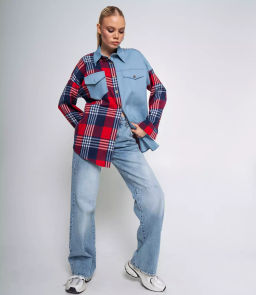 Рубашка #БШ2261, голубой,красный