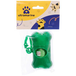 Цена за 6 шт. Контейнер с пакетами для уборки за собакой с карабином,цвет зеленый Ultramarine