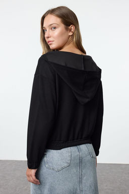 Siyah Regular/Normal Kal?p Kapusonlu Esnek Orme Sweatshirt TWOAW25SW00167