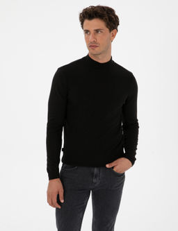 Siyah Slim Fit Yar_m Bal_k__ Yaka Triko Kazak