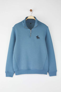 Mavi Regular/Normal Kesim Dik Yaka Fermuarl? Pamuklu At Nak?s Ici Polarl? Sweatshirt TMNAW24SW00041