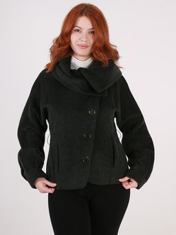 Белорусское полупальто с поясом черного цвета - Almond фото 4