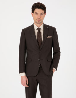 Kahverengi Slim Fit _izgili Tak_m Elbise