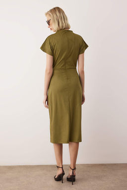 Haki Duz Buzgulu Midi A Line/Can Kesim Suet Orme Elbise TWOAW26EL00297 - Trendyolmilla фото 4