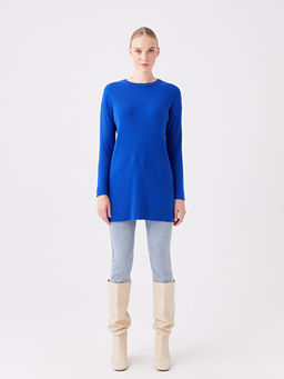 Bisiklet Yaka D?z Uzun Kollu Oversize Kad?n Triko Tunik