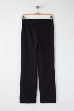 Siyah Kal?n Esnek Kumas Straight/Duz Kesim Yuksek Bel Nervur Dikisli Pantolon TWOAW26PL00027