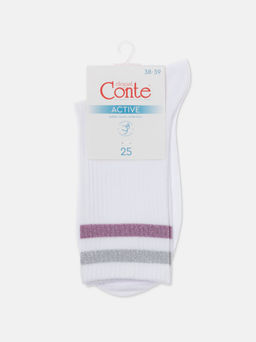 Цена за 2 пары. Носки Классические CONTE ACTIVE Хлопковые носки с яркими полосками из люрекса белый-светло-серый - Conte elegant фото 7