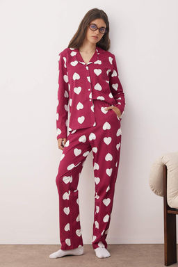Trendyolmilla Premium Pudra %100 Pamuklu Kalpli Puf Desenli Gomlek-Pantolon Orme Pijama Tak?m? THMAW24PT00253  фото 2