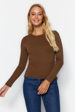 Kahverengi Basic Bisiklet Yaka Triko Kazak TWOAW23KZ01249
