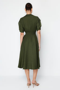 TRENDYOLMILLA Turuncu A Kesim Gomlek Yaka Gipeli Midi Dokuma Elbise TWOSS21EL1023  фото 15