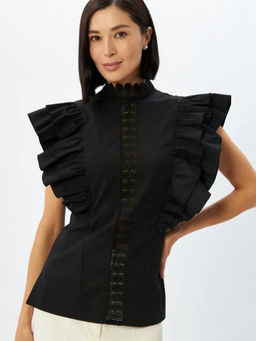 Блузка из хлопка с крыльями и кружевом OD-912-2 черный