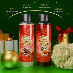 Новогодний подарочный набор косметики Новогодние чудеса, с ароматом мандарина и корицы. Красная серия.