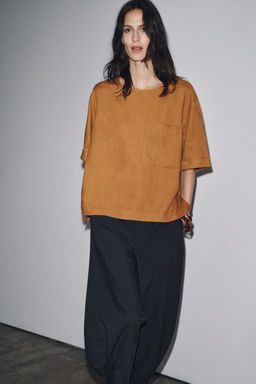 ZW COLLECTION LINEN SHORT SLEEVE TOP - Zara фото 2