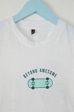 Beyaz Erkek Cocuk %100 Pamuk Slogan Bask?l? Oversize K?sa Kol Orme T-Shirt TKDSS25TS00101 - Trendyolmilla фото 3