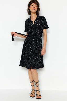 Siyah Puantiyeli Kusakl? Midi Dokuma Gomlek Elbise TWOSS23EL02396 - Trendyolmilla фото 4