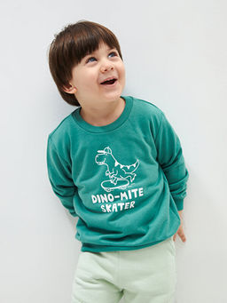 Bisiklet Yaka Uzun Kollu Bask?l? Erkek Bebek Sweatshirt