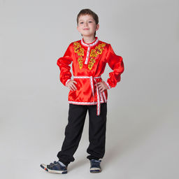 Русская народная рубаха Хохлома, атлас, красная, р-р 36, рост 146 см