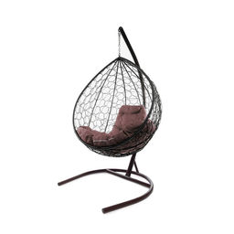 Кресло - кокон подвесное «Капля», 72×98×186 см, с искусственным ротангом, коричневое, с коричневой подушкой