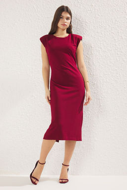 TRENDYOLMILLA Siyah Fitted/Vucuda Oturan Vatkal? Esnek Midi Orme Elbise TWOSS25EL00113  фото 4