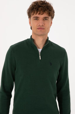 Erkek Slim Fit Yar_m Fermuarl_ Koyu Ye_il Basic Kazak - U.s. polo assn фото 2