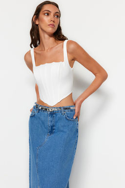 Trendyolmilla Ekru Ask?l? Korse Crop Dokuma Bluz TWOSS23BZ00938  фото 9