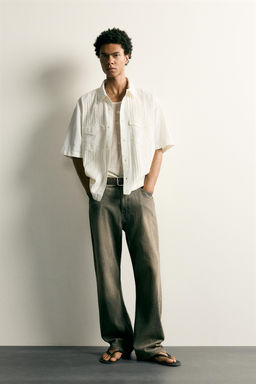 CAMISA RELAXED FIT  BORDADOS PLIEGUES / Crudo