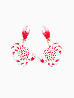 Серьги «Краб», красно-белые в золоте