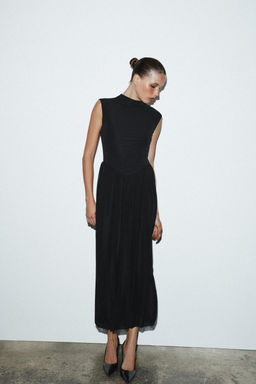 LONG CONTRAST TULLE DRESS