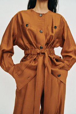 CHAQUETA SAFARI CON LINO CINTUR?N / Curry - Zara фото 2