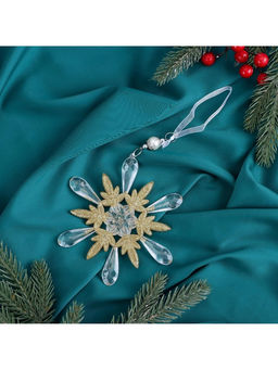 Цена за 2 шт. Ёлочная игрушка Зимнее волшебство. Снежинки лучистые, 1414 см, прозрачно-золотой, МИКС  фото 11