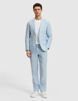 A__k Mavi Slim Fit Beli Lastikli %100 Keten Pantolon