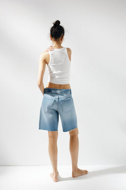TRF MID-WAIST BELT LOOP DENIM BERMUDA SHORTS - Zara фото 21