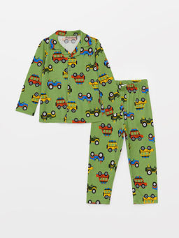 Polo Yaka Uzun Kollu Bask?l? Erkek Bebek Pijama Tak?m