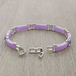Браслет Лилу из фиолетовой керамики с Александритом покрытие светлый металл - Agat77 фото 2
