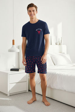 TRENDYOL MAN Lacivert Regular Fit Istakoz Bask?l? Orme Pijama Tak?m? TMNSS25PT00054