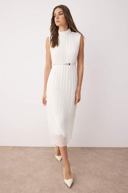 TRENDYOLMILLA Bordo Kemerli Duz Kesim Piliseli Midi Astarl? Sifon Dokuma Elbise TWOSS25EL00118  фото 19