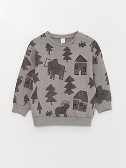 Bisiklet Yaka Uzun Kollu Bask?l? Erkek Bebek Sweatshirt