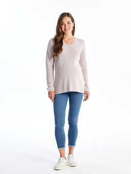 V Yaka D?z Uzun Kollu Hamile Triko Kazak