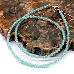 Чокер из улексита с эффектом кошачьего глаза шарик гр.3мм цвет мятный, 40см