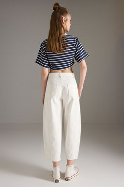 Trendyolmilla Ekru Barrel Kal?p Pamuklu Gabardin Pantolon TWOSS25PL00117 фото 4