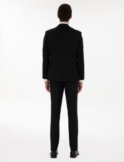 Siyah Slim Fit _izgili Y_n Tak_m Elbise