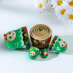 Матрёшка дерево «Божья коровка», зелёное платье, 5 кукольная, 10-12 см