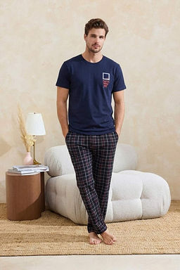 Lacivert Regular/Normal Kesim Ekose/Kareli Pamuklu _rme Pijama Tak_m_ TMNSS26PT00048