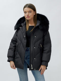 Полупальто женское зимние с мехом песец люкс класса черного цвета 6227Ch - Visdeer фото 15