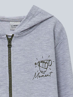 Kap??onlu Bask?l? Uzun Kollu Erkek ?ocuk Fermuarl? Sweatshirt - Waikiki фото 3