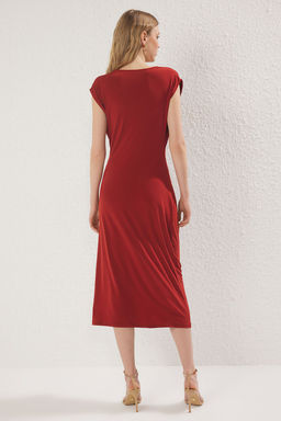 TRENDYOLMILLA Haki Duz Buzgu / Drape Midi Buzgu Drape Detayl? Kruvaze Yaka Orme Elbise TWOSS25EL00098  фото 11