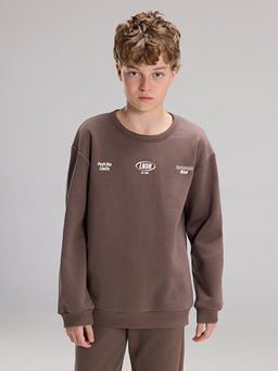Bisiklet Yaka Bask?l? Erkek ?ocuk Sweatshirt