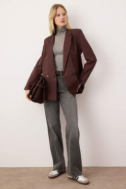 Kahverengi Regular Astarl? Kruvaze Kapama Dokuma Blazer Ceket TWOSS20CE0059