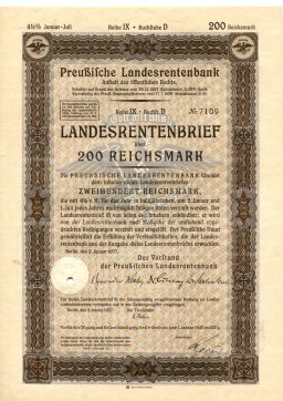 Облигация 4,5% 200 рейхсмарок 1937 года Германия